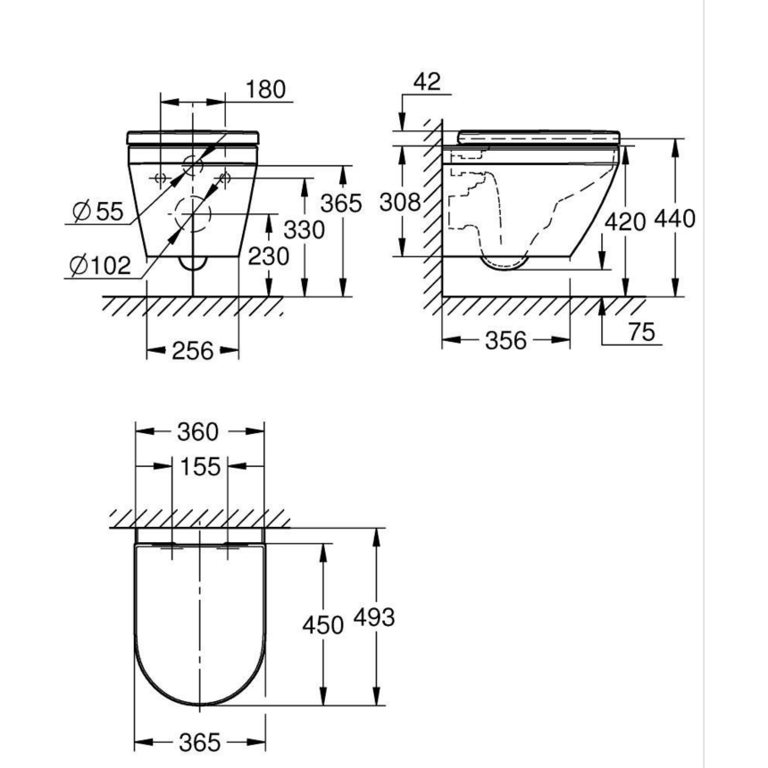 102509SH00 *Подвесной компактный унитаз GROHE Euro Ceramic с сиденьем, альпин-белый