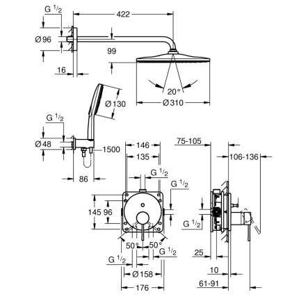 25287000 *Набор для комплектации душа GROHE Essence 310, хром